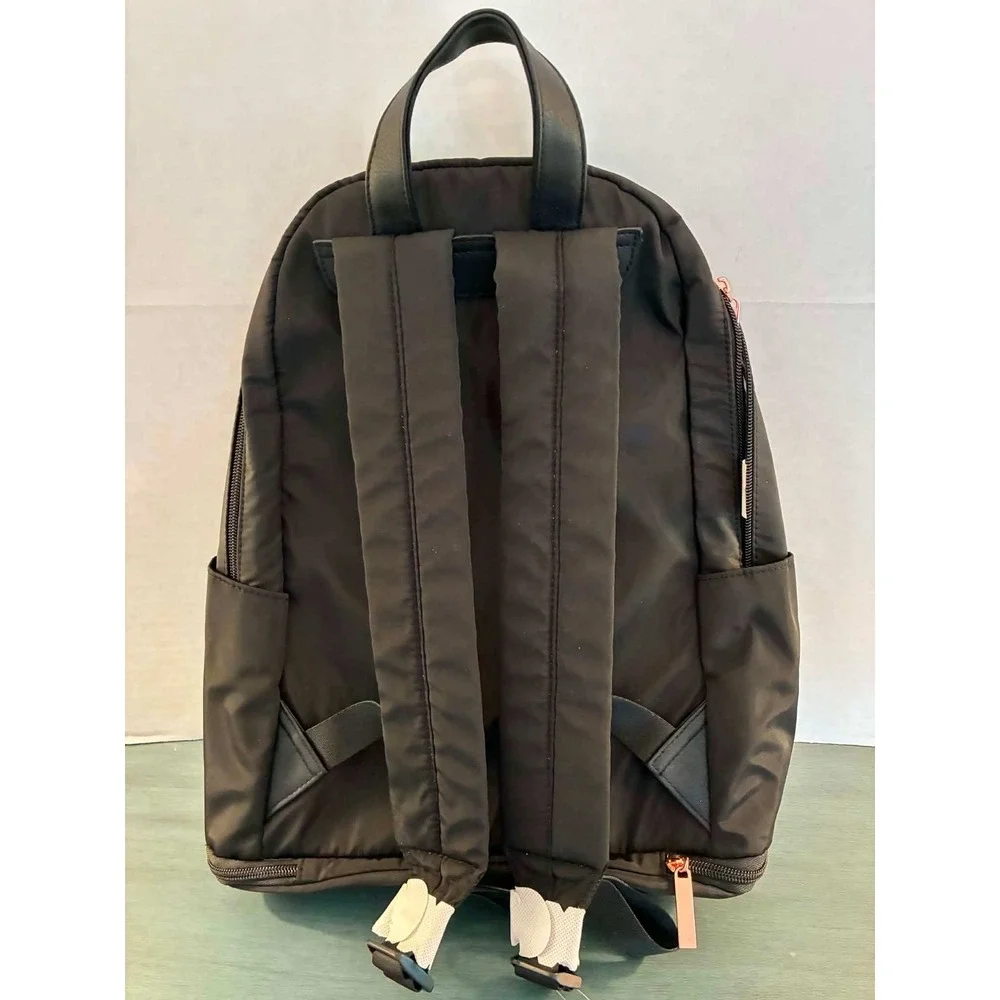 Moda Luxe Dome Backpack‎ Womens Black Rose Gold Hardware Minimalist Travel Purse